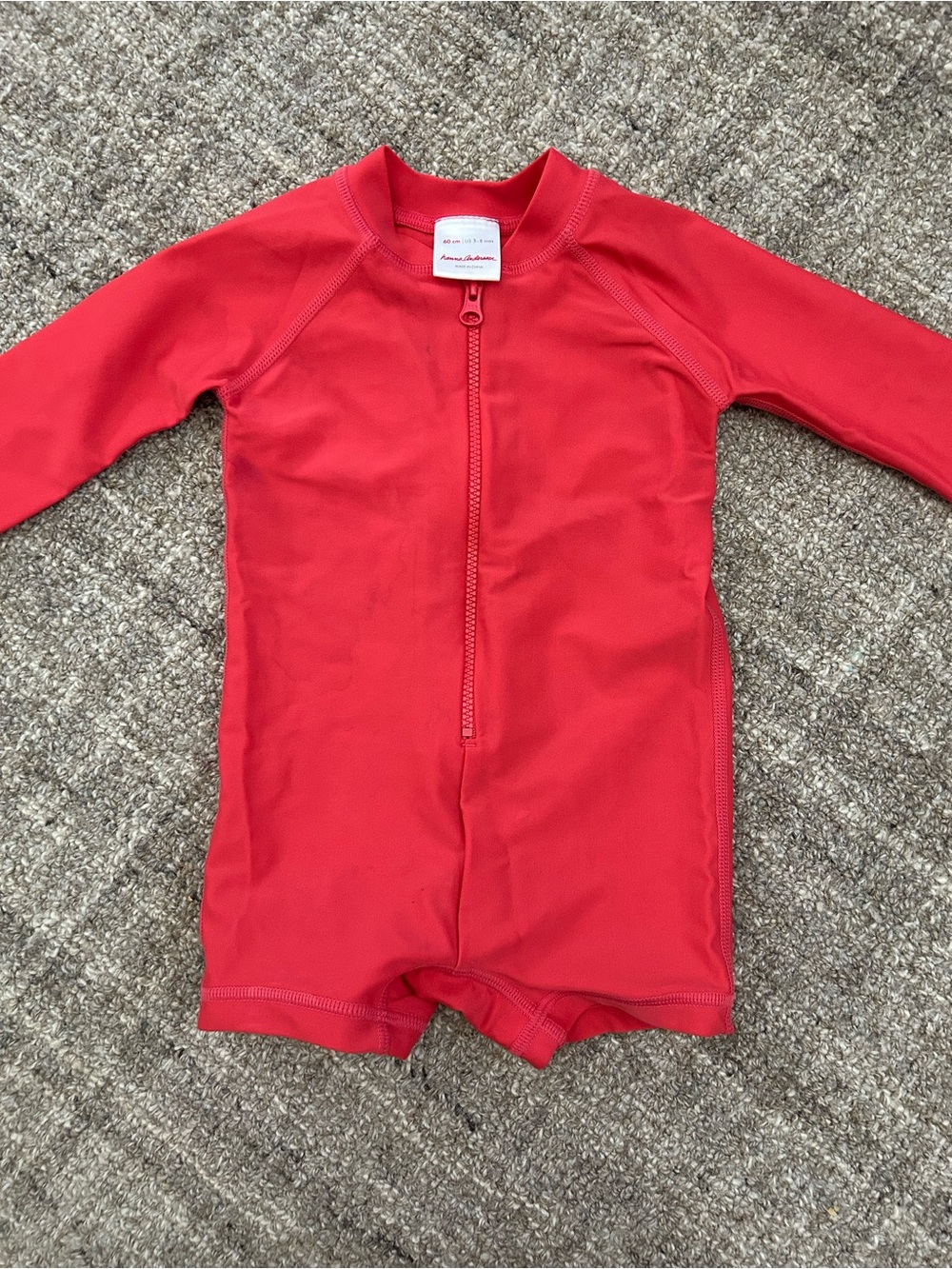 Red Kids Long Sleeve Zip-Front Swimsuit -